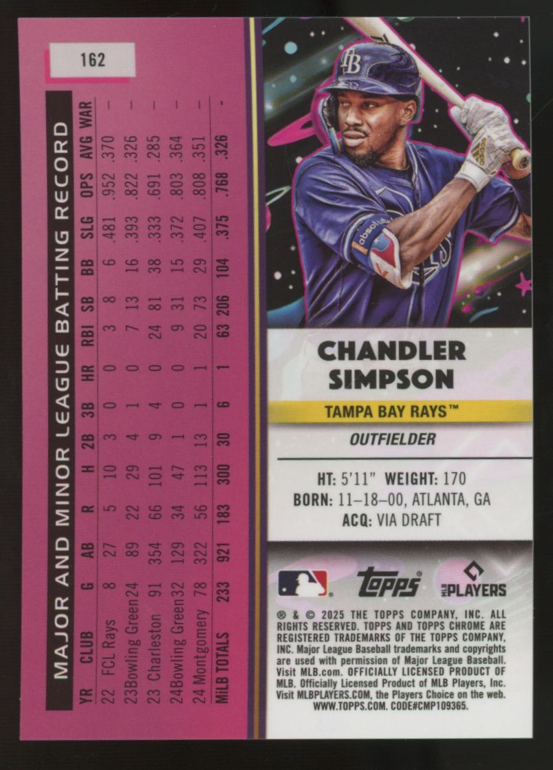 2025 Topps Chrome Cosmic Chandler Simpson RC Lunar Eclipse Refractor /10 #162