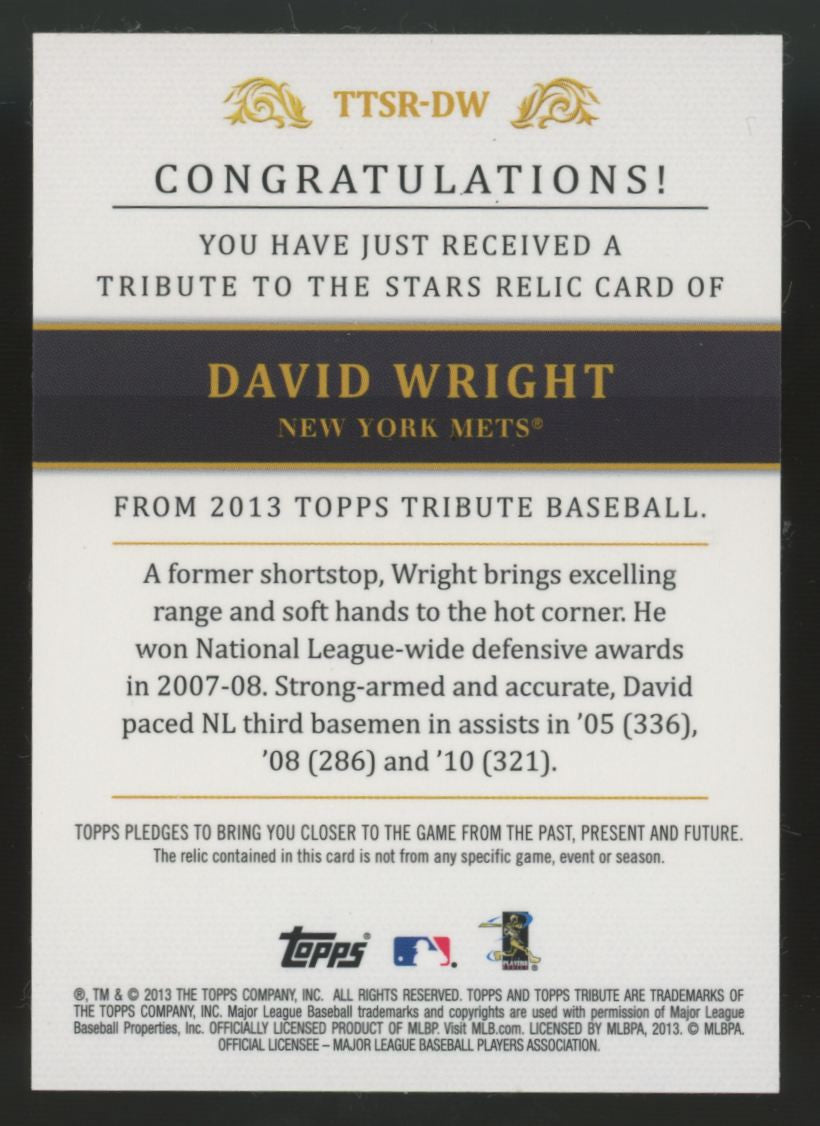 2013 Topps Tribute David Wright Green Tribute To The Stars Patch /40 #TTSR-DW