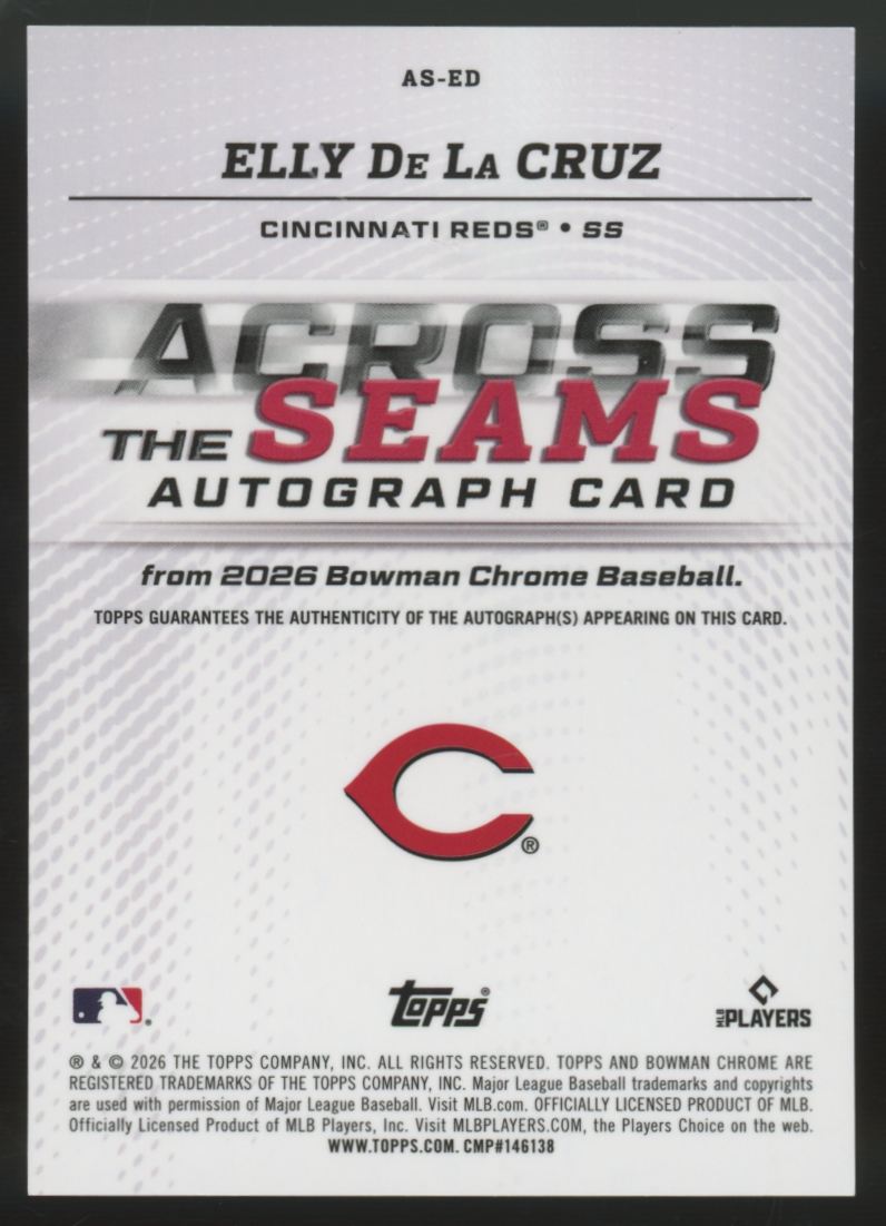 2026 Bowman Chrome Elly De La Cruz Across The Seams Auto Red Refractor /5 #AS-ED