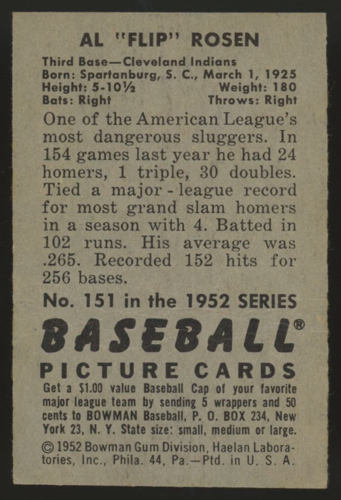 1952 Bowman Al "Flip" Rosen #151 EX-MT