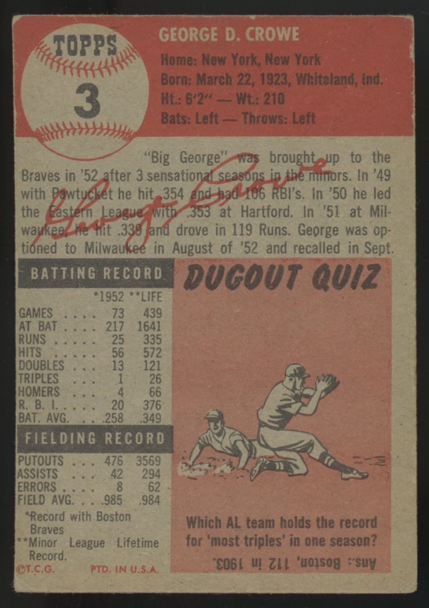 1953 Topps George Crowe #3 VG-EX