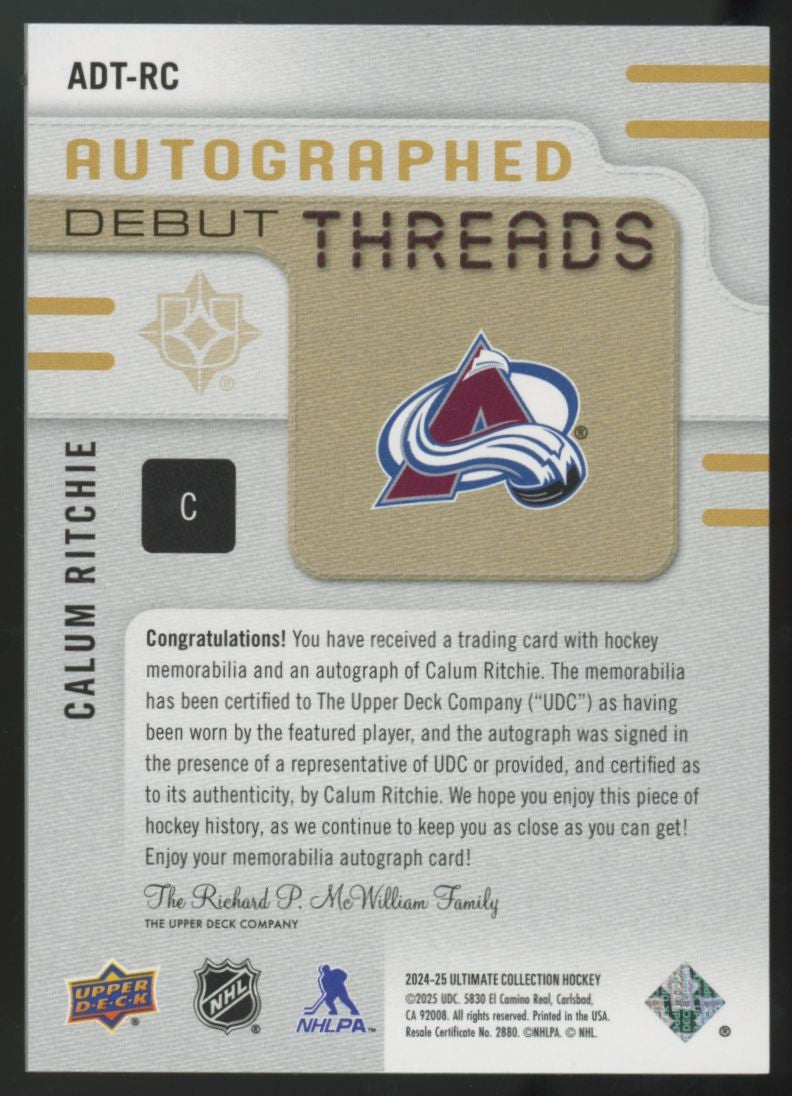2024-25 Ultimate Collection Calum Ritchie RC Debut Patch Auto RPA /199 #ADT-RC