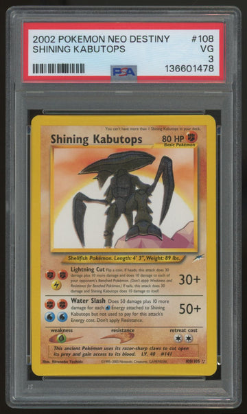2002 Pokemon Shining Kabutops Neo Destiny Holo #108 PSA 3