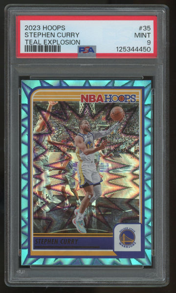 2023-24 NBA Hoops Stephen Curry Teal Explosion #35 PSA 9