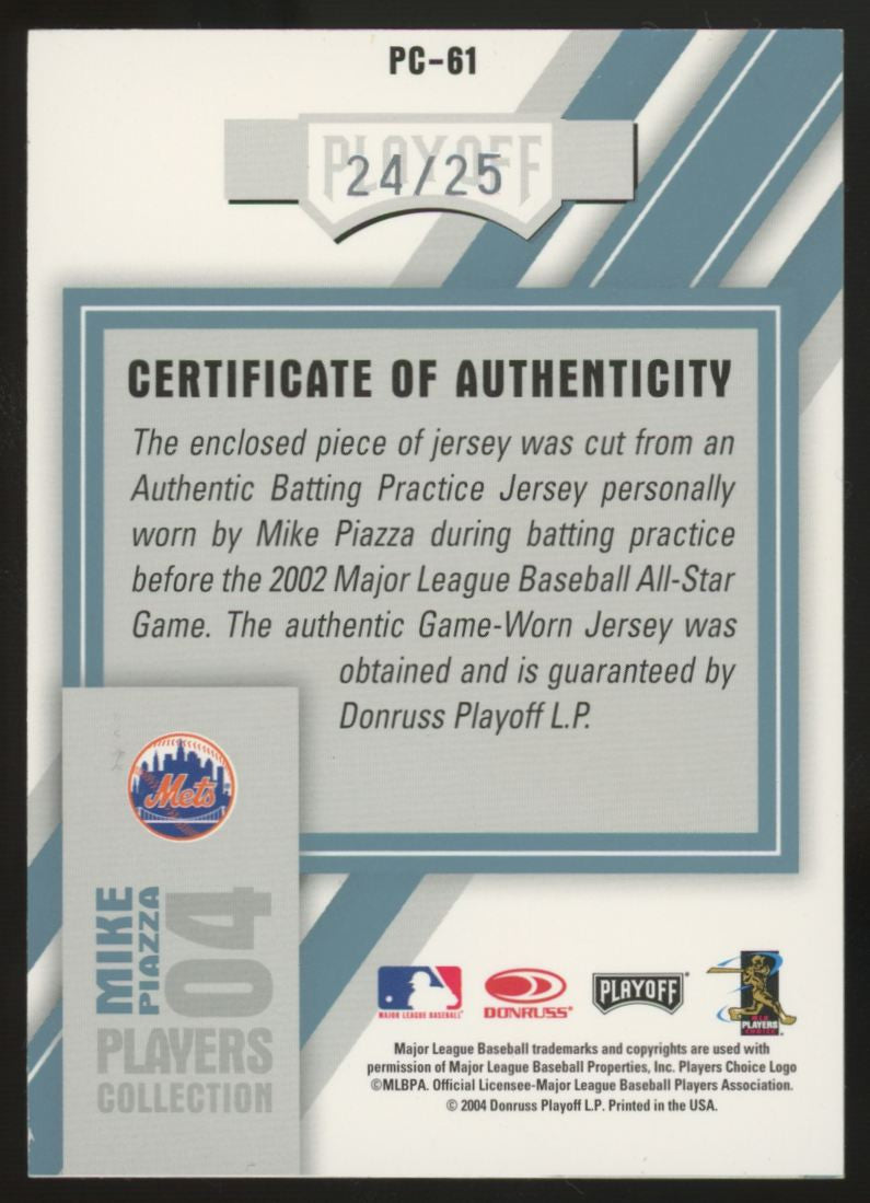 2004 Playoff Honors Mike Piazza Platinum Players Collection Patch /25 #PC-61