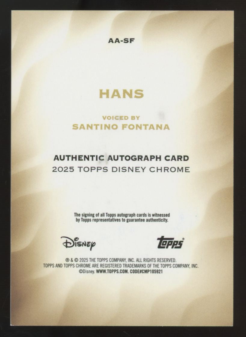2025 Topps Chrome Disney Hans Green Refractor Santino Fontana Auto /99 #AA-SF