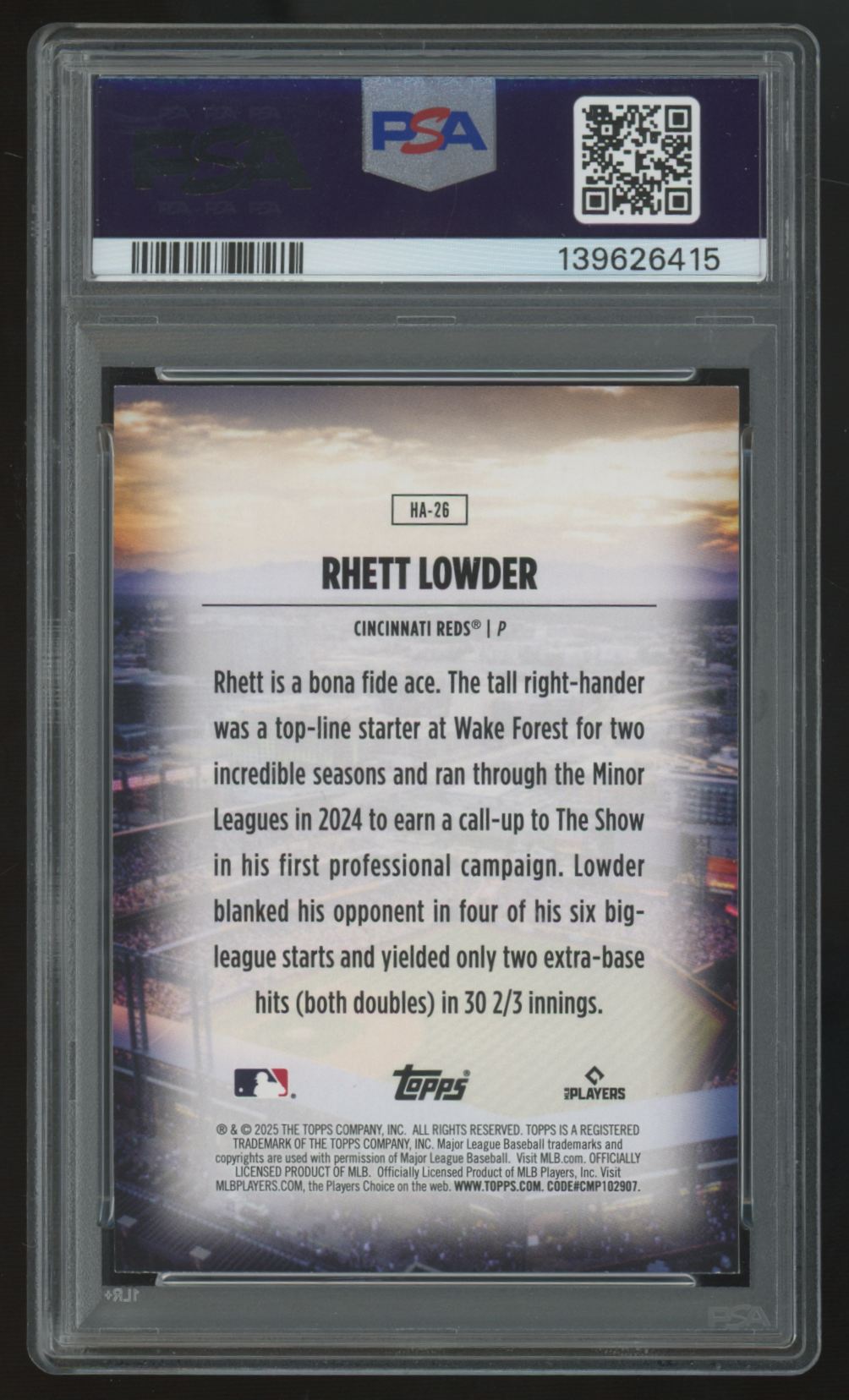2025 Topps Series Two Rhett Lowder RC Home Field Advantage #HA-26 PSA 9