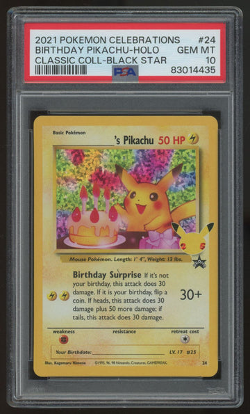 2021 Pokemon Birthday Pikachu Celebrations Classic Collection Holo #24 PSA 10