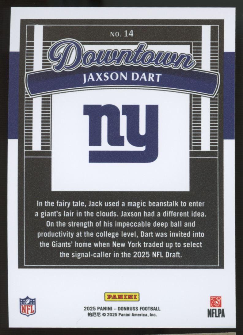 2025 Donruss Football Jaxson Dart RC Downtown SSP #14
