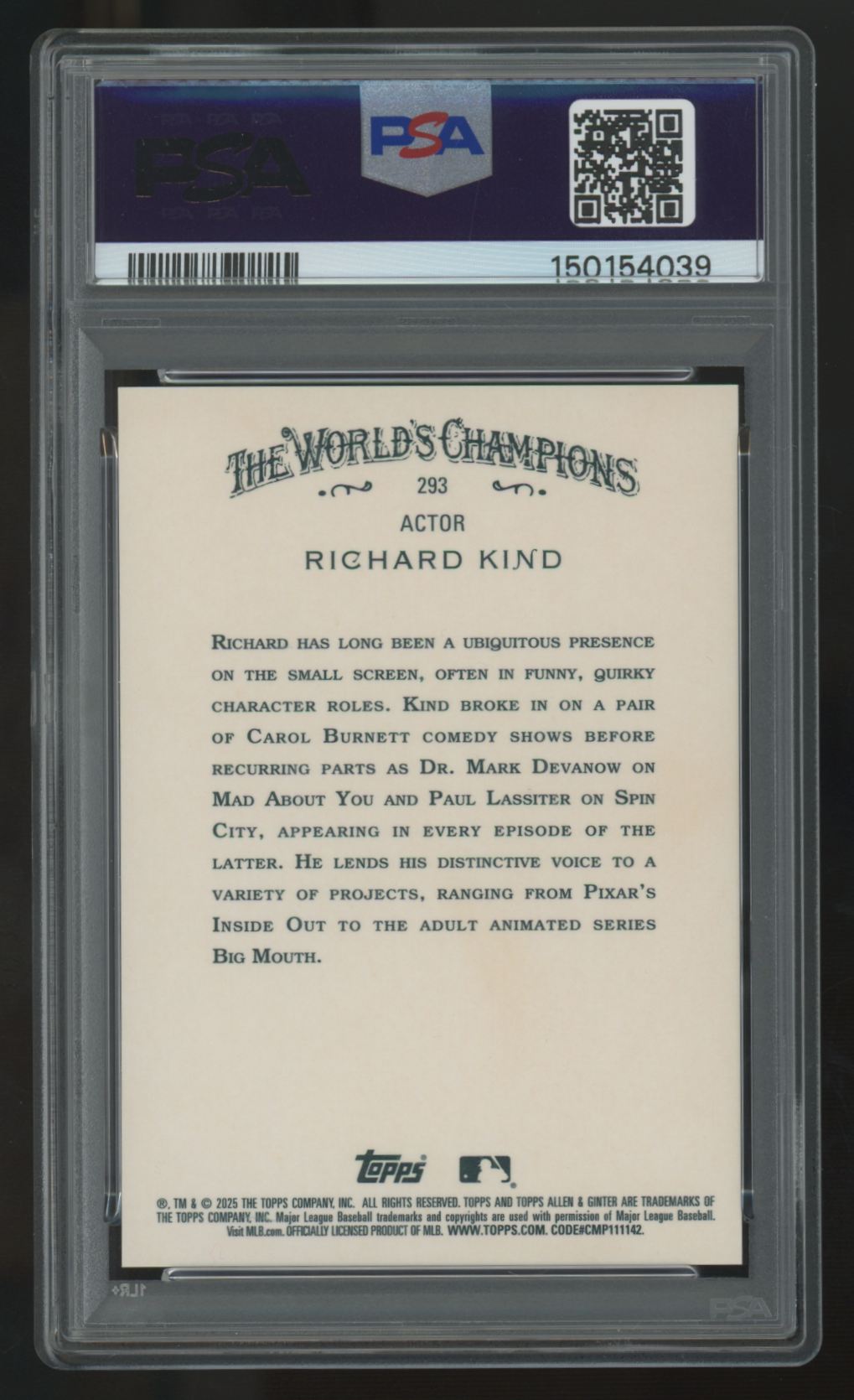 2025 Topps Allen & Ginter Richard Kind Chrome Red Refractor /5 #293 PSA 10