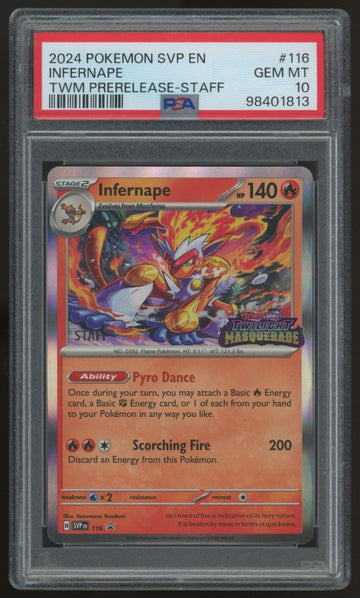 2024 Pokemon Infernape Twilight Masquerade Prerelease Staff Promo #116 PSA 10