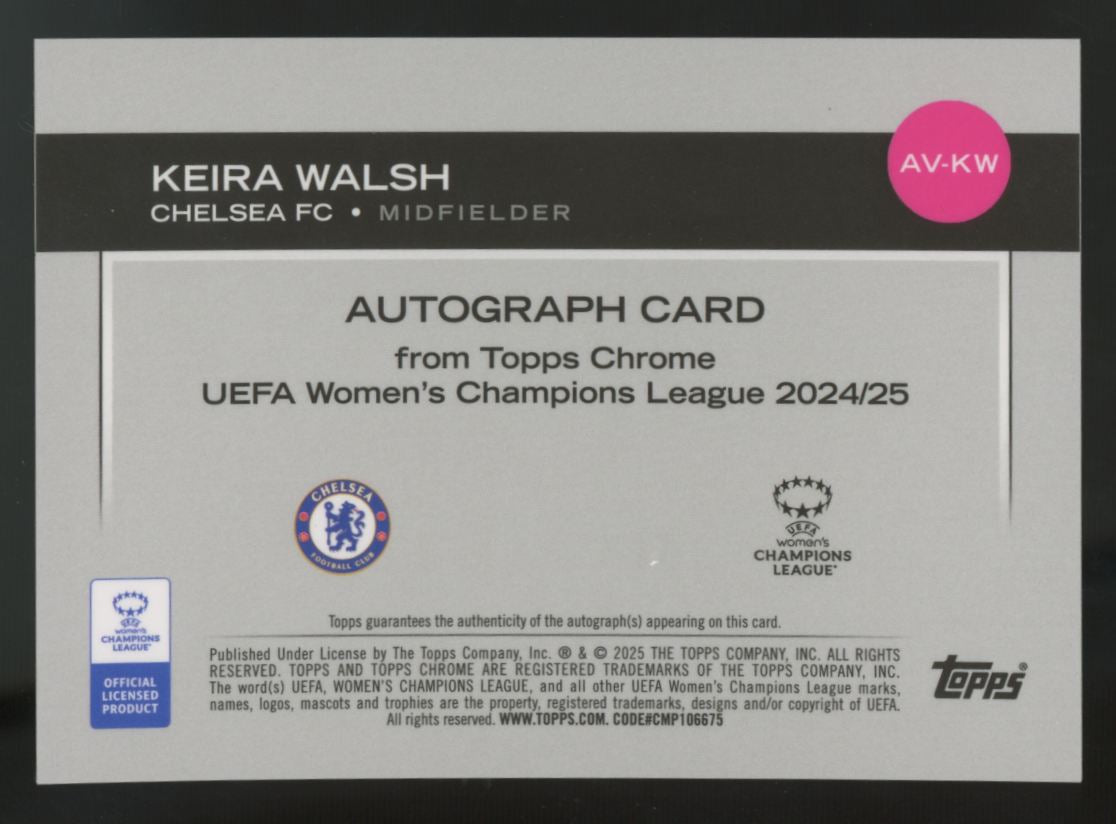 2024-25 Topps Chrome UEFA Women's Keira Walsh Black Auto Refractor /10 #AV-KW