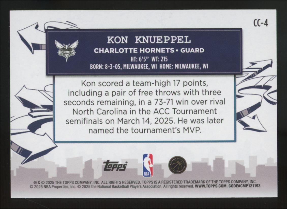 2025-26 Topps Kon Knueppel RC Green Holo Foil Clutch City Prospects /99 #CC-4