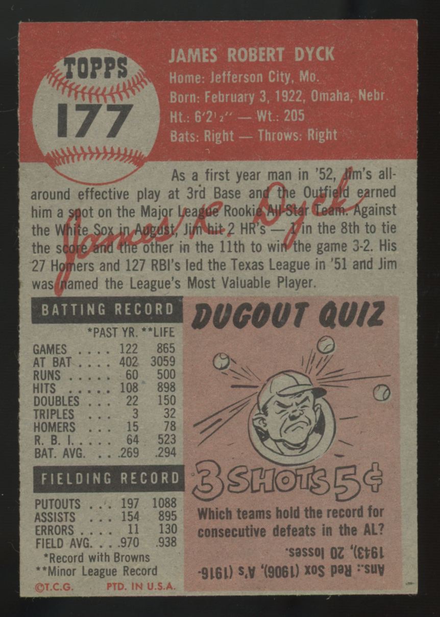 1953 Topps Jim Dyck #177 EX