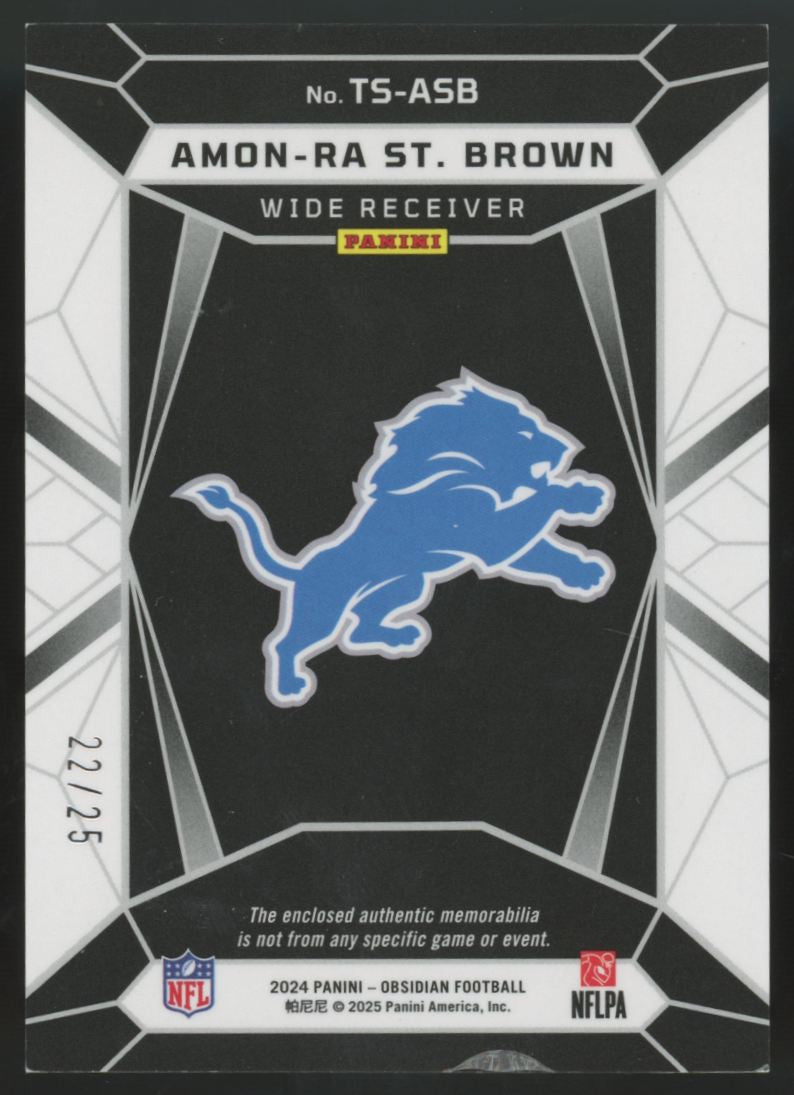 2024 Panini Obsidian Amon-Ra St. Brown Blue Trifecta Triple Patch /25 #TS-ASB