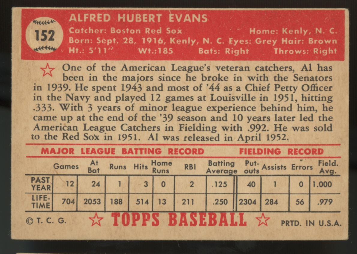 1952 Topps Al Evans #152 G/VG