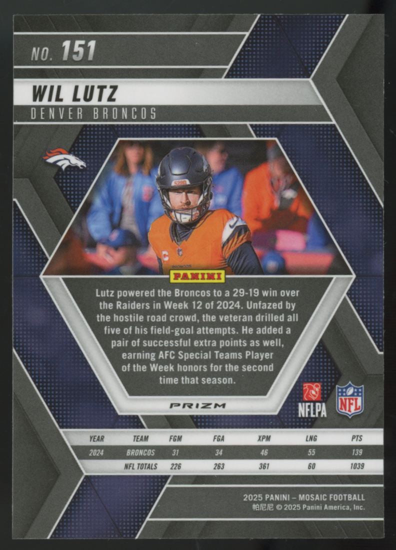 2025 Panini Mosaic Wil Lutz Genesis SSP #151