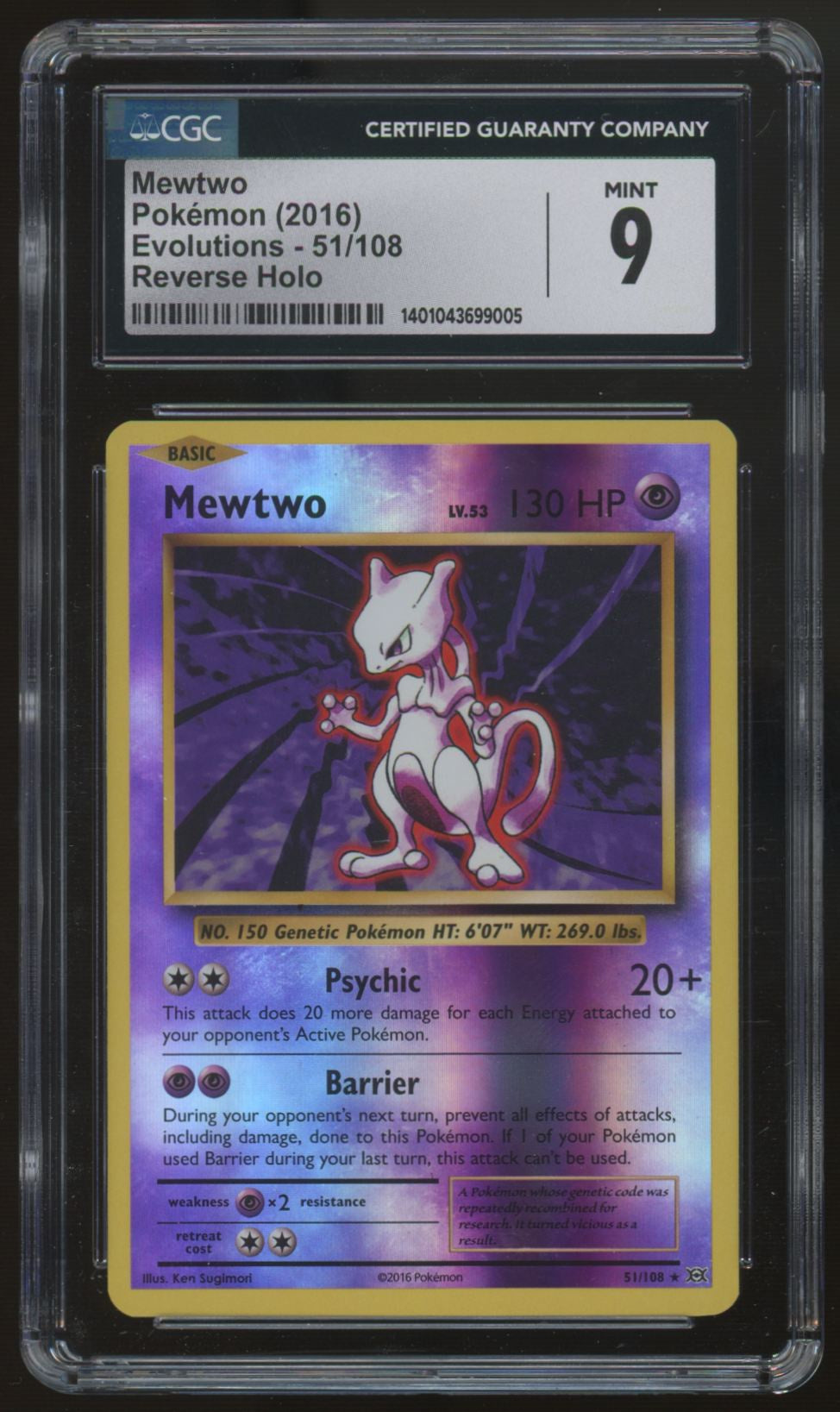 2016 Pokemon Mewtwo Evolutions Reverse Holo #51 CGC 9
