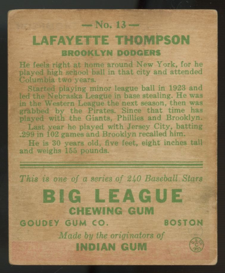 1933 Goudey Lafayette Thompson #13 G/VG
