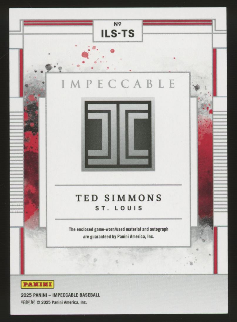 2025 Impeccable Ted Simmons Lumber Signatures Relic Auto Gold /10 #ILS-TS