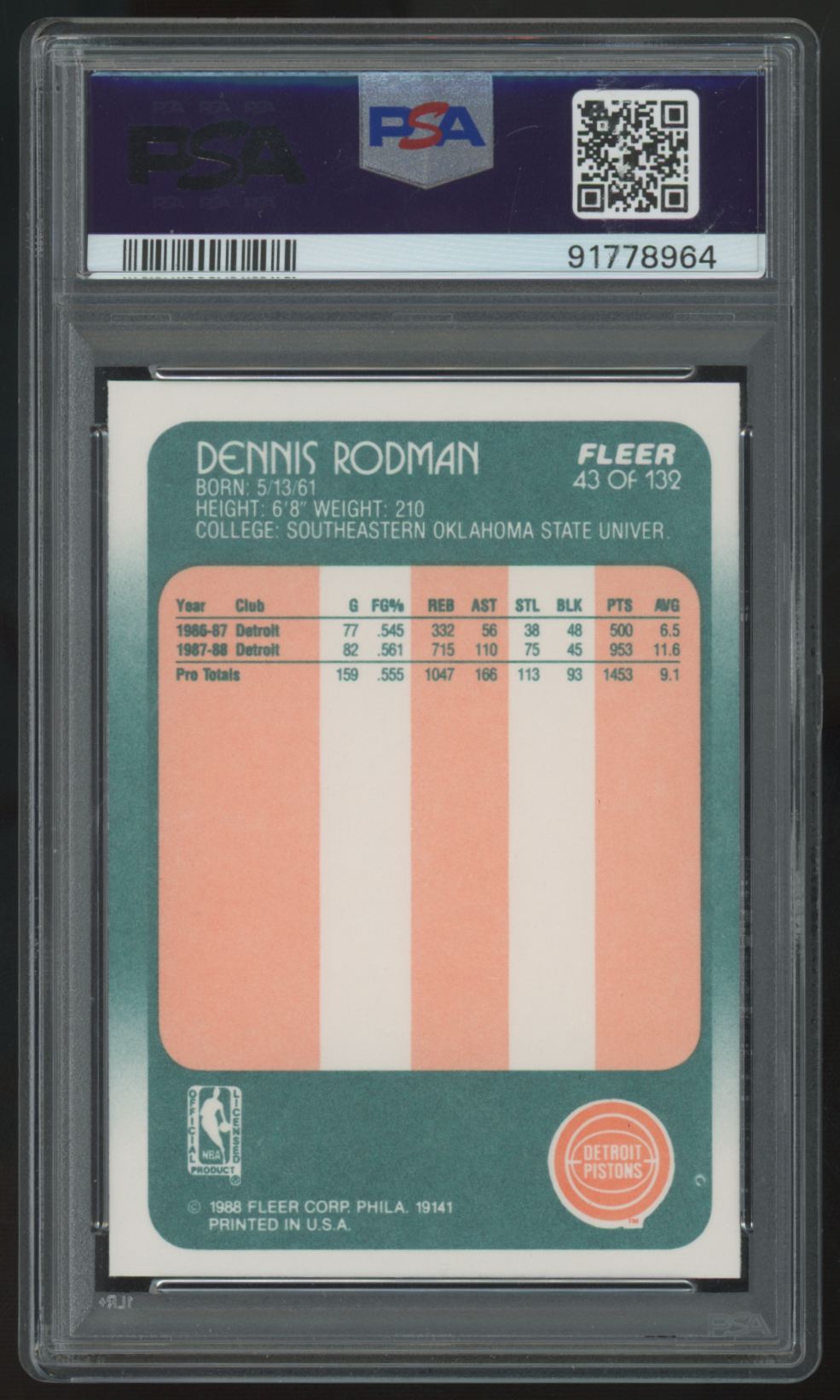 1988-89 Fleer Dennis Rodman RC #43 PSA 9 *964