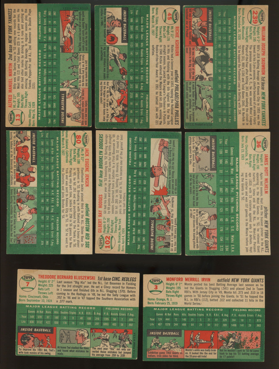 1954 Topps Baseball Near Complete Set 247/250 Missing Aaron & Banks VG/EX-EX