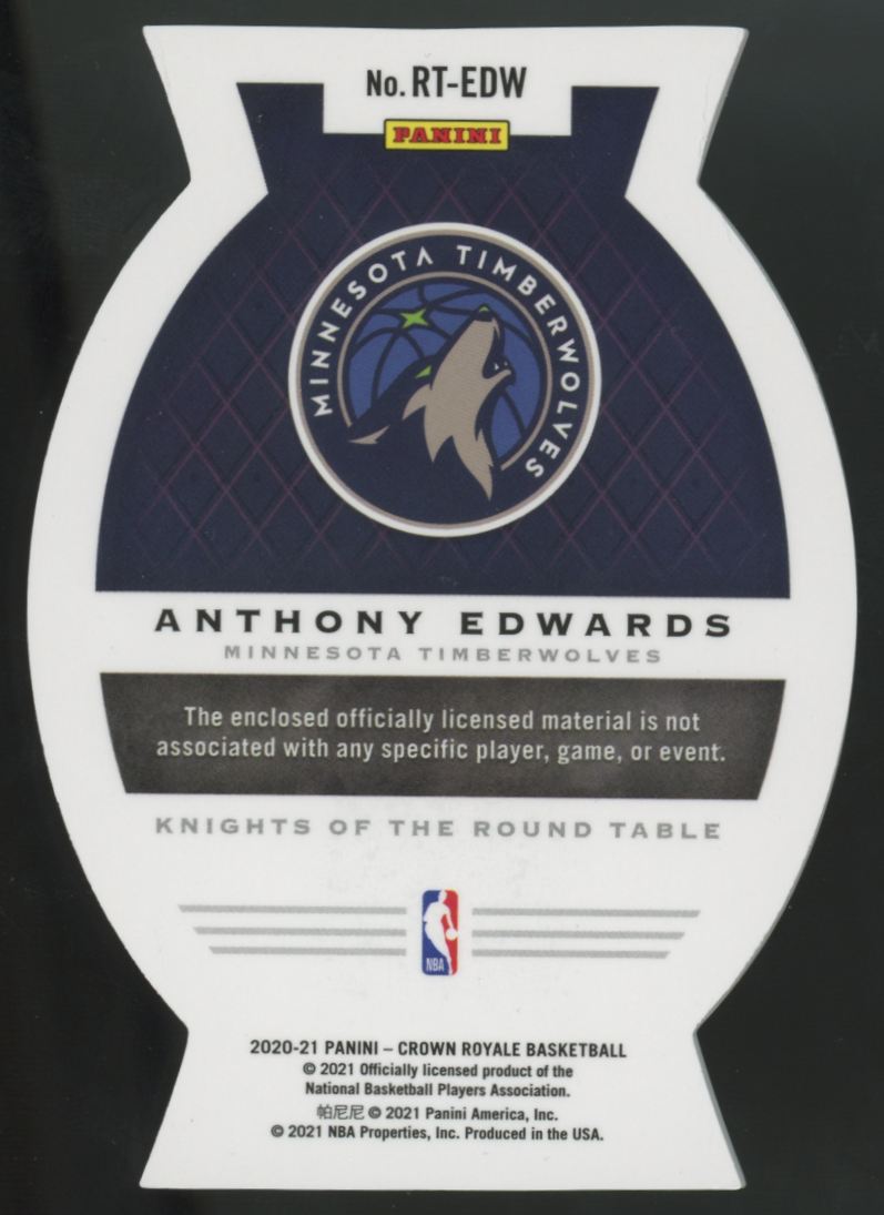 2020-21 Crown Royale Anthony Edwards Knights Of The Round Table Die-Cut Patch