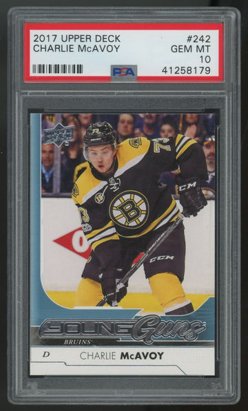 2017-18 Upper Deck Series One Charlie McAvoy RC Young Guns #242 PSA 10