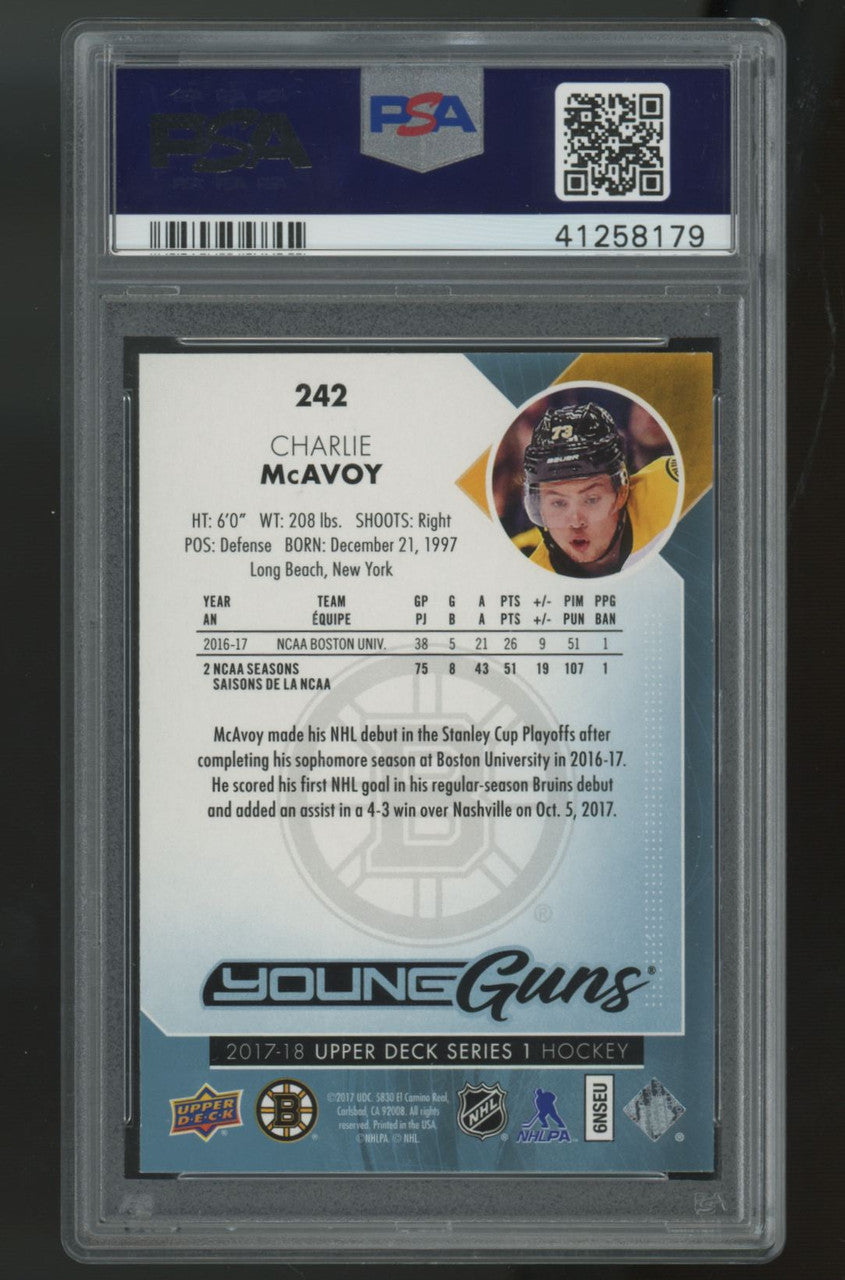 2017-18 Upper Deck Series One Charlie McAvoy RC Young Guns #242 PSA 10