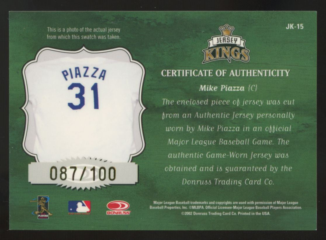 2003 Donruss Mike Piazza Jersey King Patch /100 #JK-15