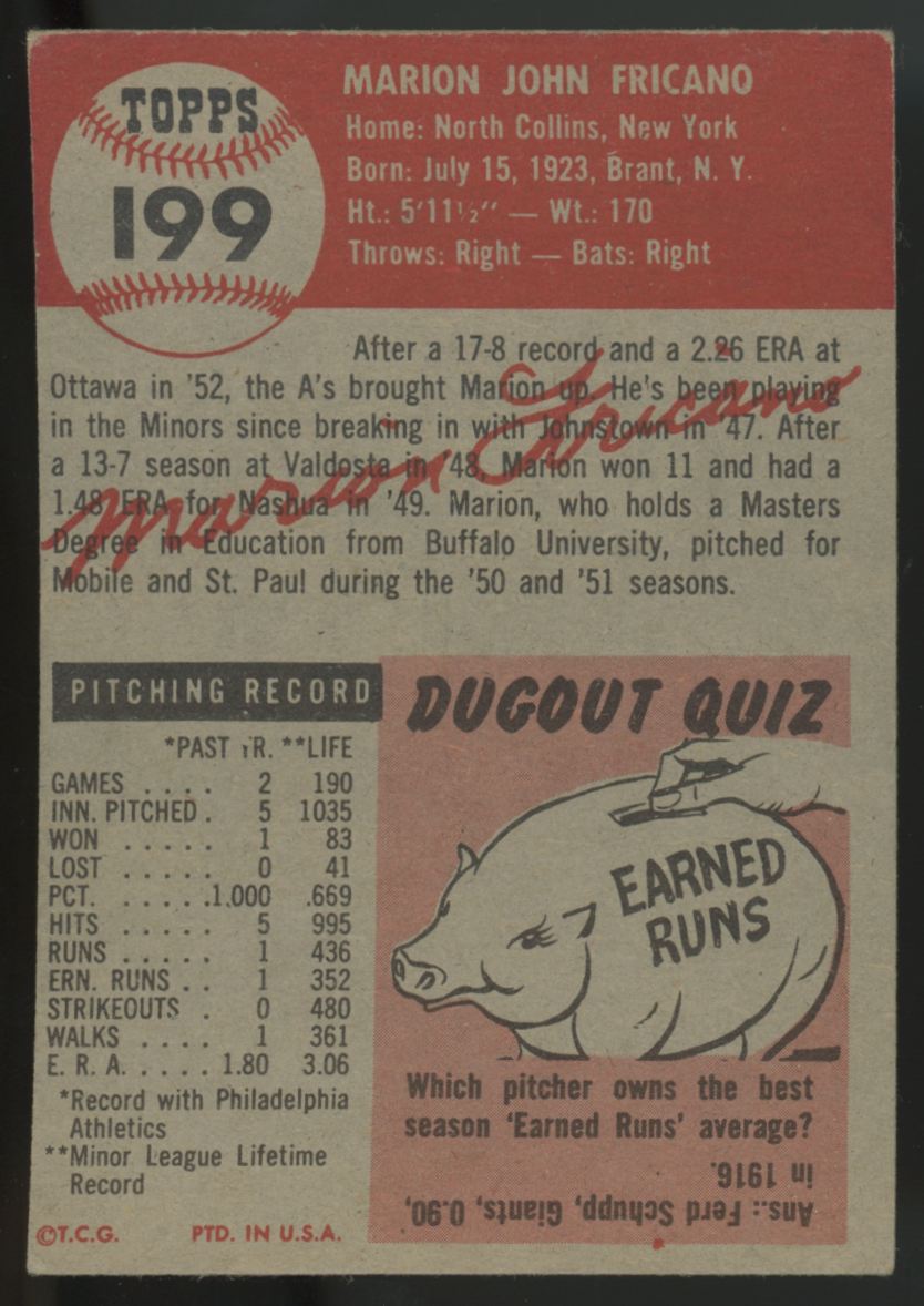 1953 Topps Marion Fricano #199 EX