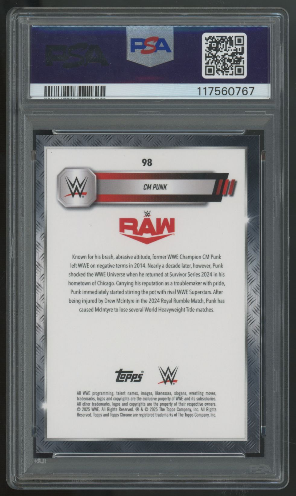 2025 Topps Chrome WWE CM Punk Purple Geometric Refractor /10 #98 PSA 10