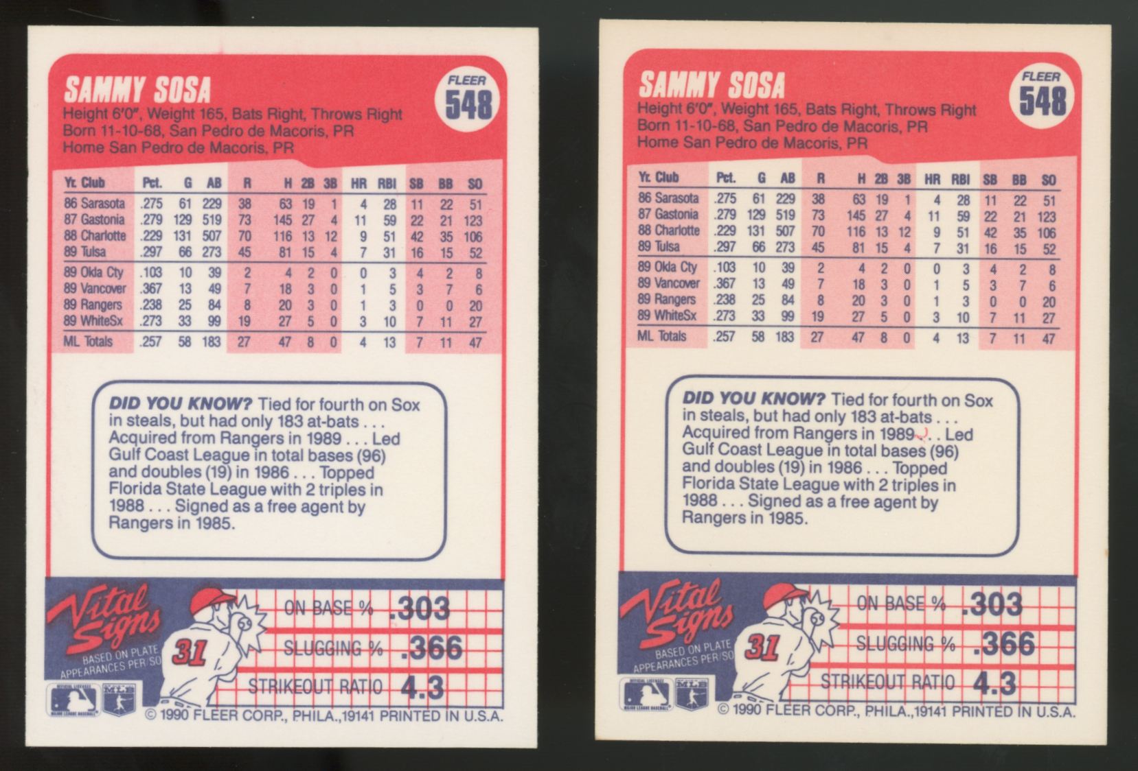 1990 Fleer Sammy Sosa RC #548 (Lot of 25)