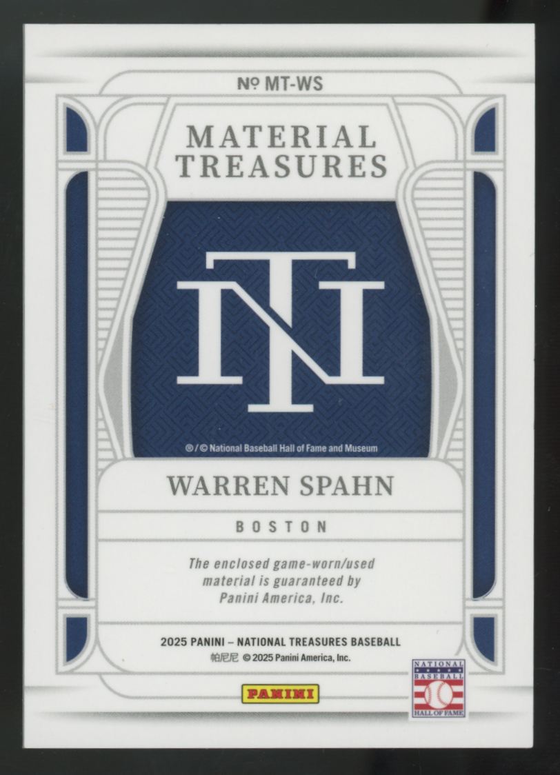 2025 Panini National Treasures Warren Spahn Holo Gold Patch /10 #MT-WS