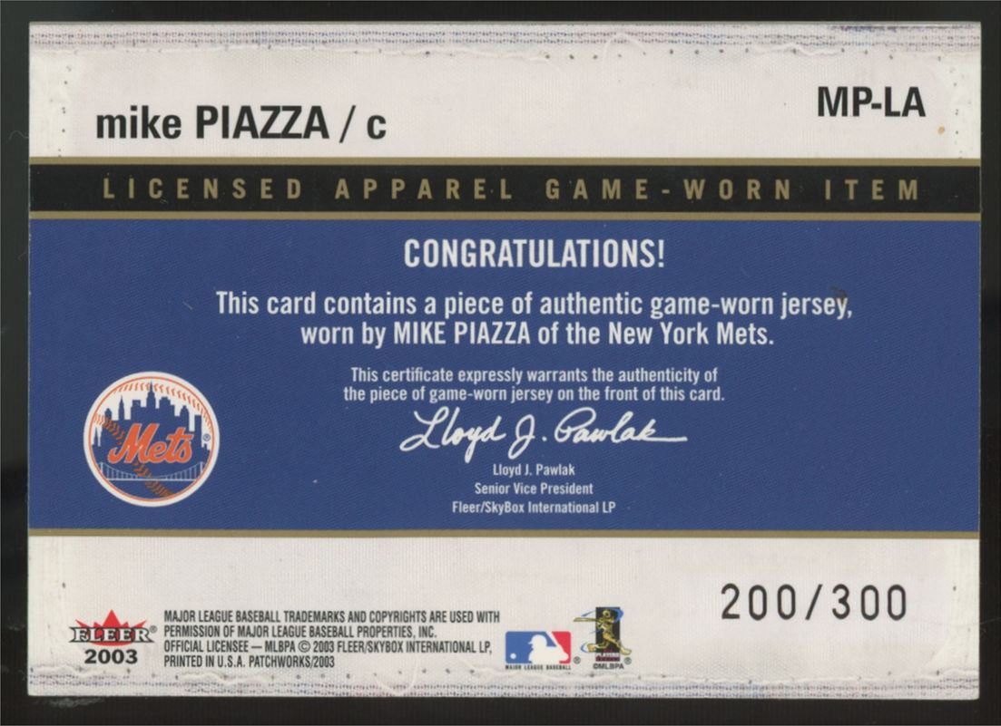 2003 Fleer Patchworks Mike Piazza Licensed Apparel Patch /300 #MP-LA