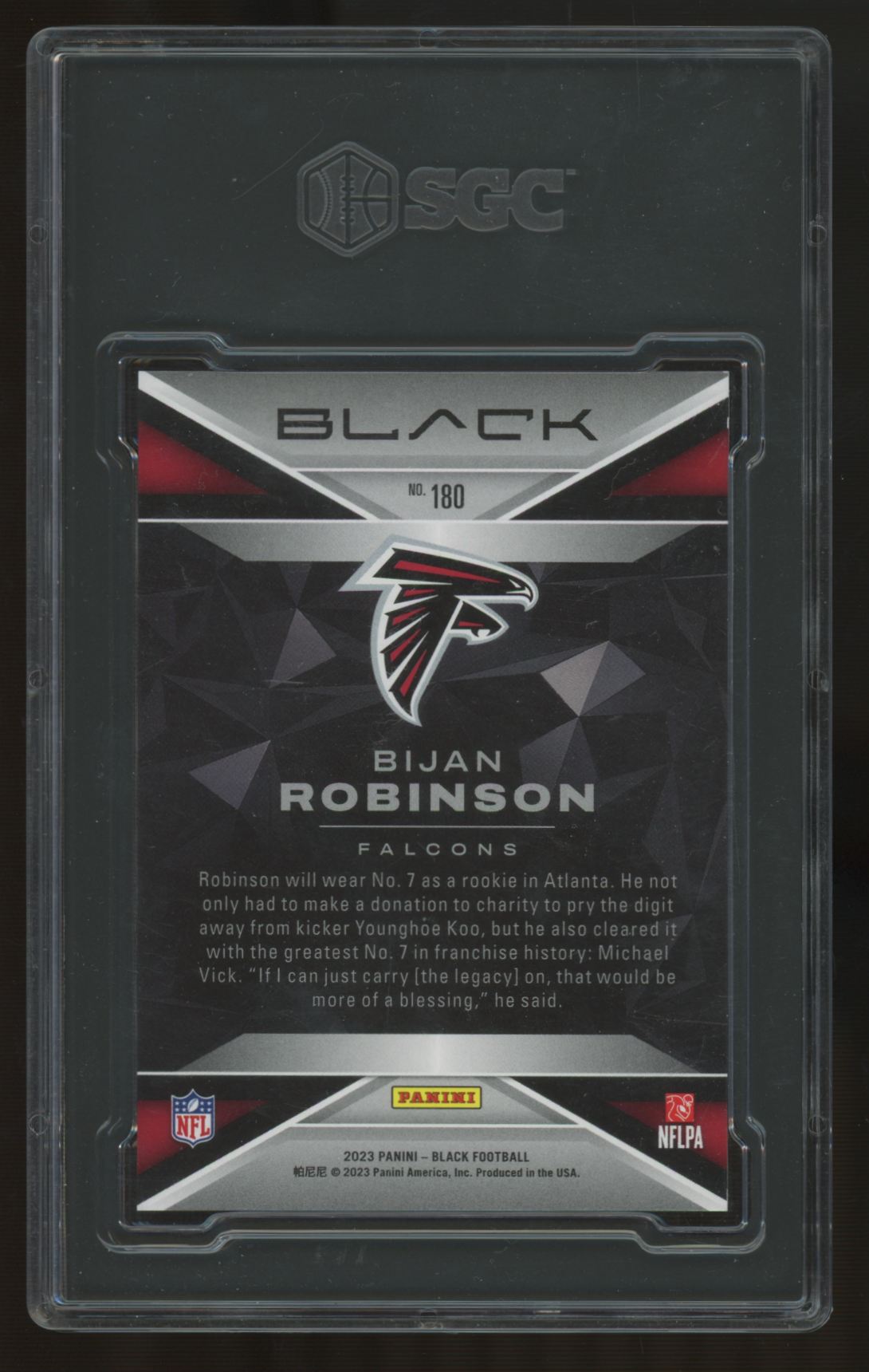 2023 Panini Black Bijan Robinson RC Gold /10 #180 SGC 8