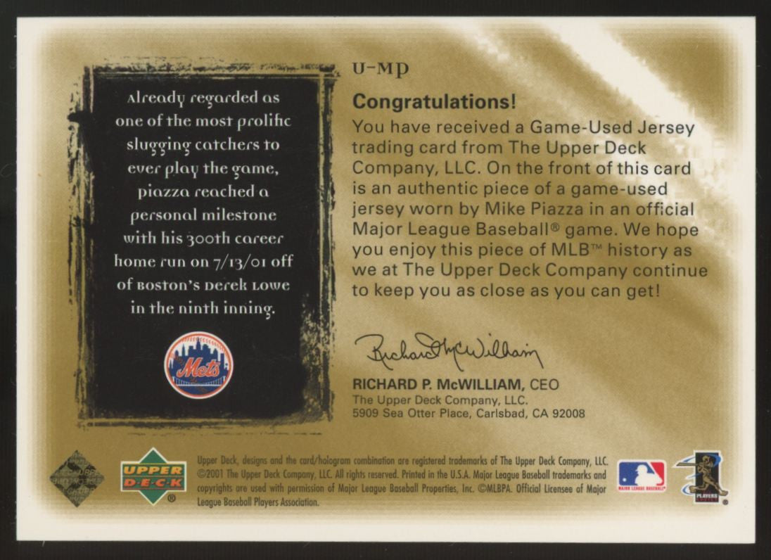 2001 Upper Deck Ultimate Collection Mike Piazza Game Jersey Gold Patch /15