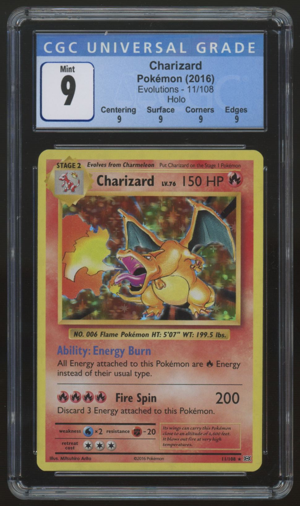 2016 Pokemon Charizard Evolutions Holo #11 CGC 9 (B)