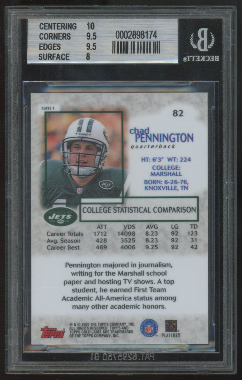 2000 Topps Gold Label Chad Pennington RC Class 1 #82 BGS 9