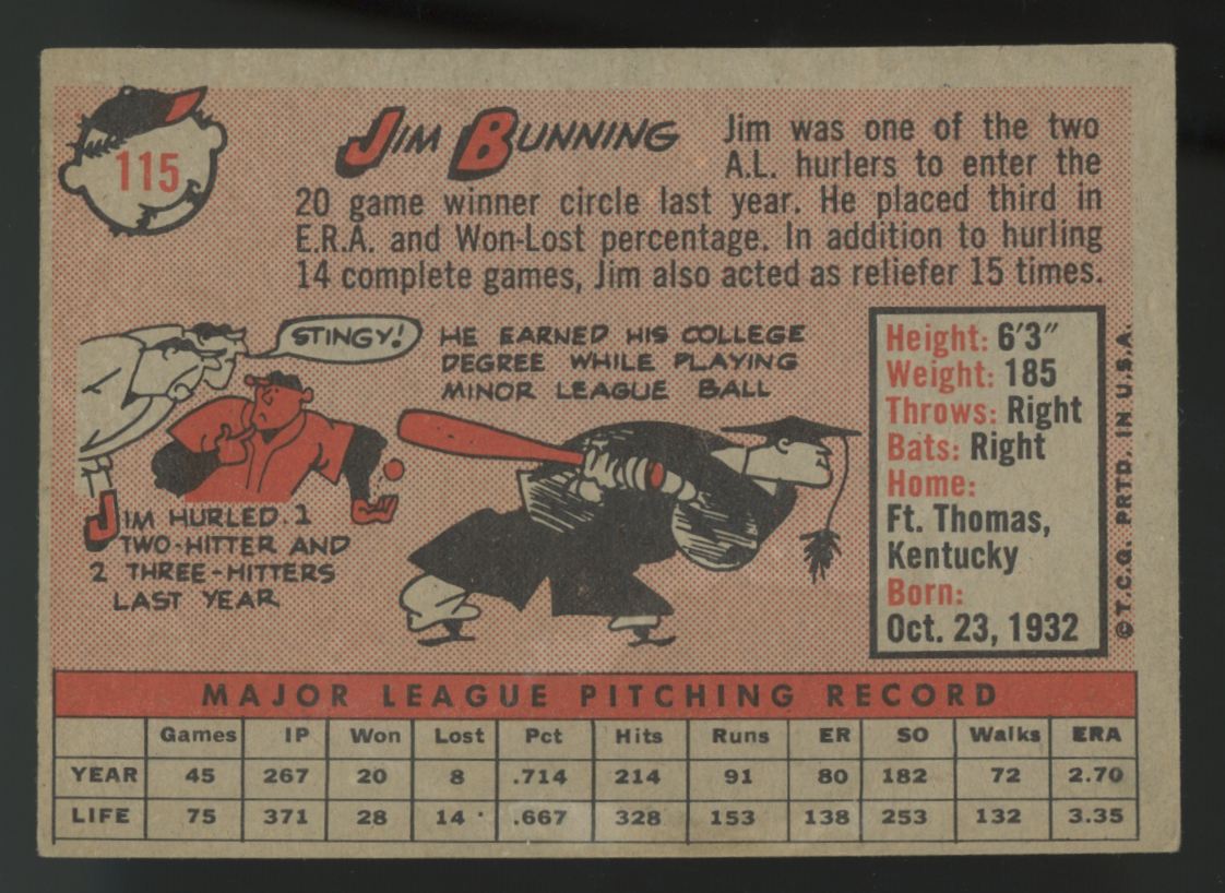 1958 Topps Jim Bunning #115 EX-EX/MT