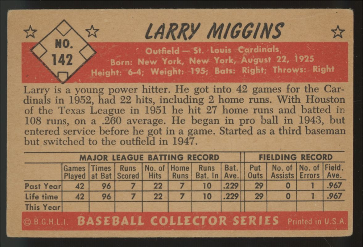 1953 Bowman Larry Miggins #142 VG/EX