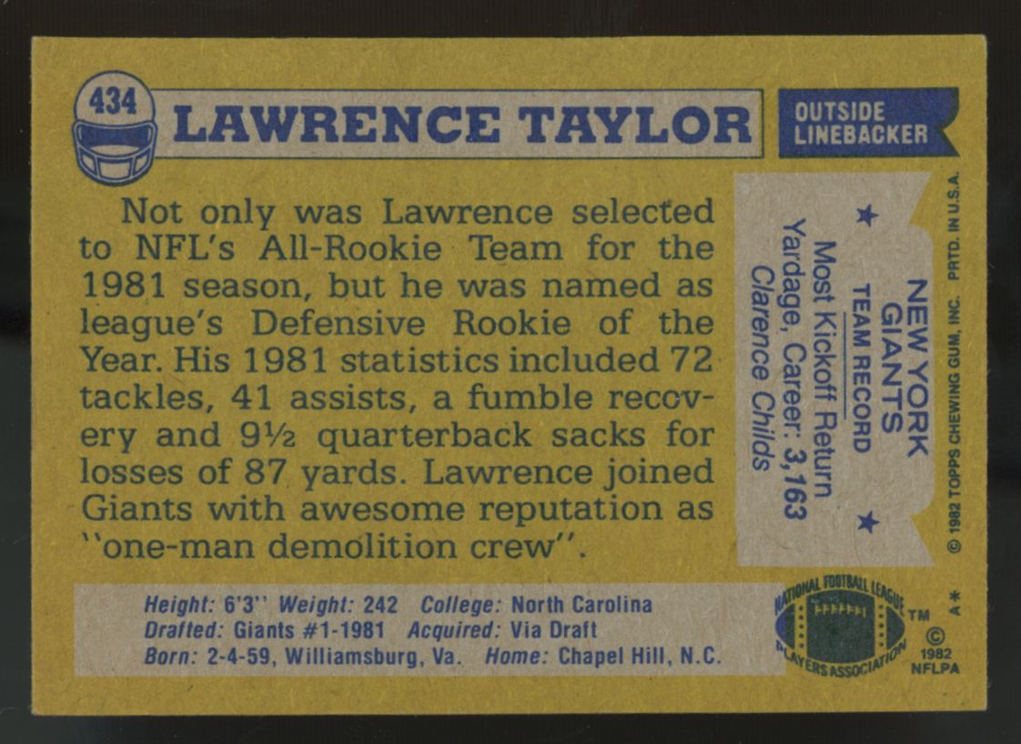 1982 Topps Lawrence Taylor RC #434 VG/EX