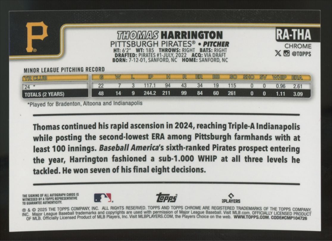 2025 Topps Chrome Thomas Harrington RC Auto #RA-THA