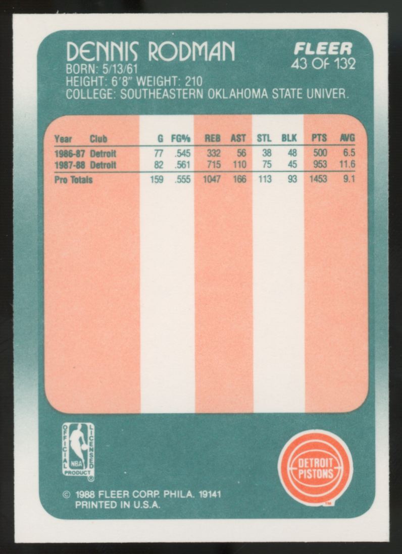 1988-89 Fleer Dennis Rodman RC #43 EX/MT