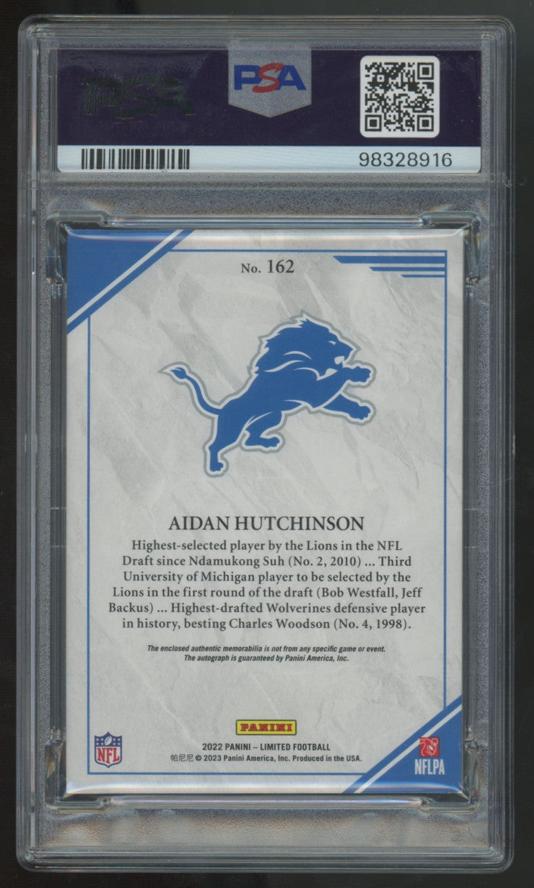 2022 Panini Limited Aidan Hutchinson RC Patch Auto RPA Amethyst /25 #162 PSA 8