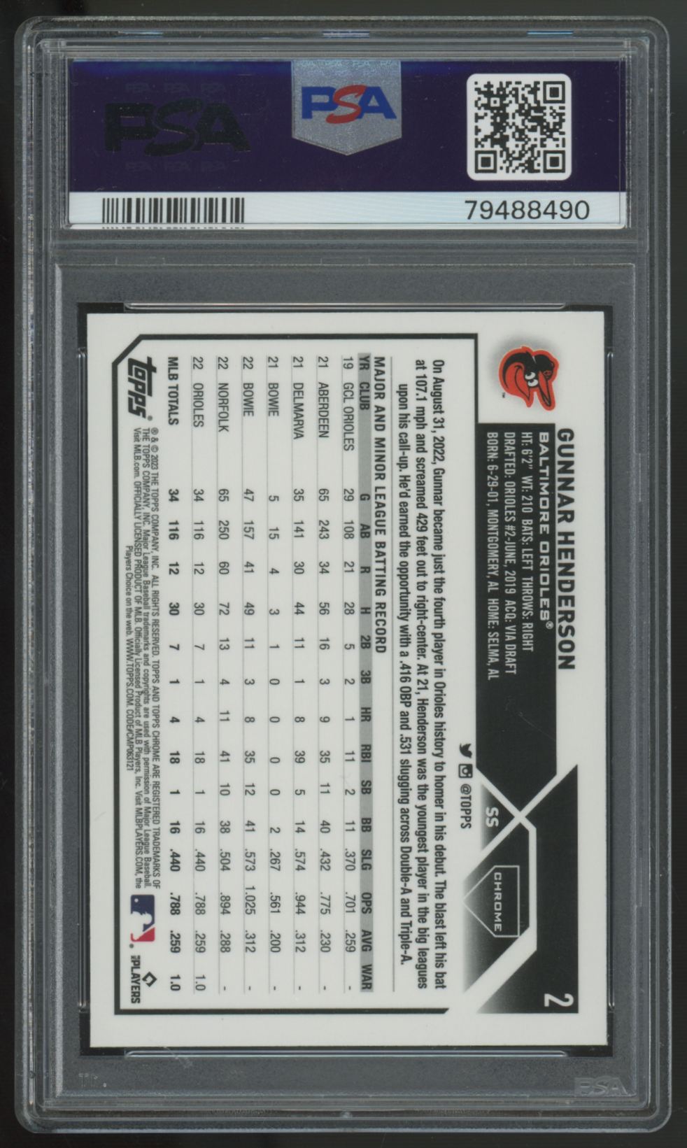 2023 Topps Chrome Gunnar Henderson RC #2 PSA 10