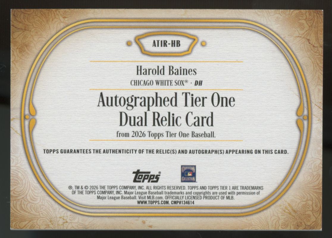 2026 Topps Tier One Harold Baines Dual Patch Auto /87 #AT1R-HB