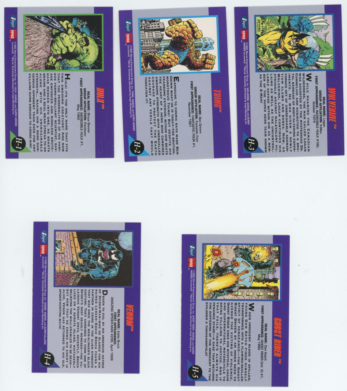 1992 Impel Marvel Universe Series 3 Hologram Complete Set (5) NM