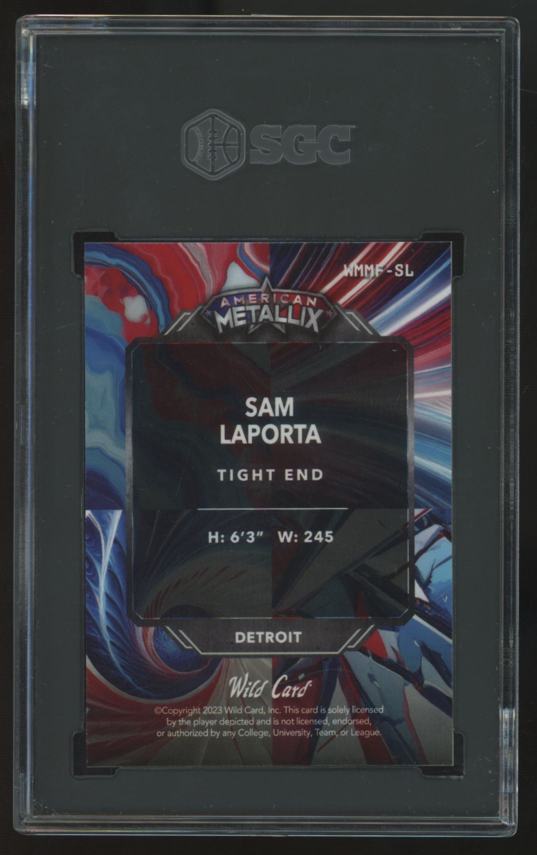 2023 Wild Card American Metallix Sam LaPorta RC Blackout 1/1 #WMMF-SL SGC 9.5