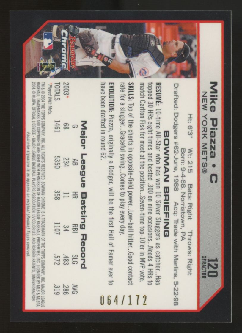 2004 Bowman Chrome Mike Piazza X-Fractor /172 #120